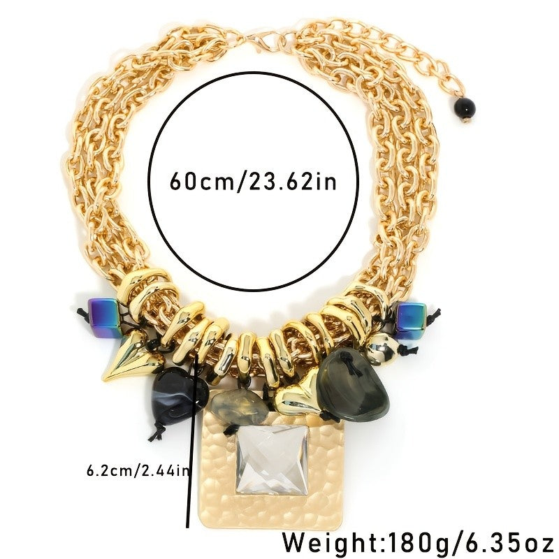 Chunky Gold Chain Square Pendant Necklace