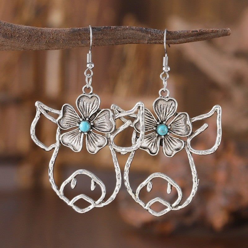 Vintage Floral Cow Drop Earrings