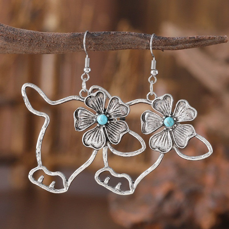 Vintage Floral Cow Drop Earrings