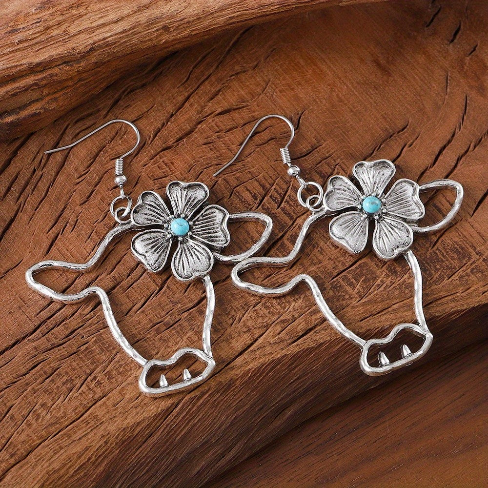 Vintage Floral Cow Drop Earrings
