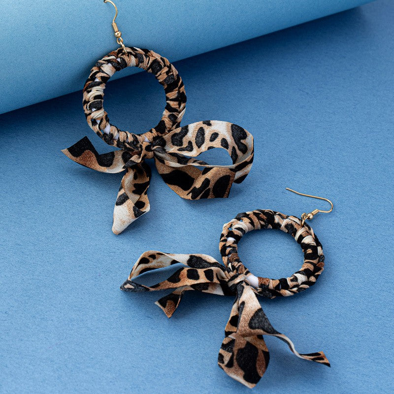 Elegant Leopard Print Bow Drop Earrings
