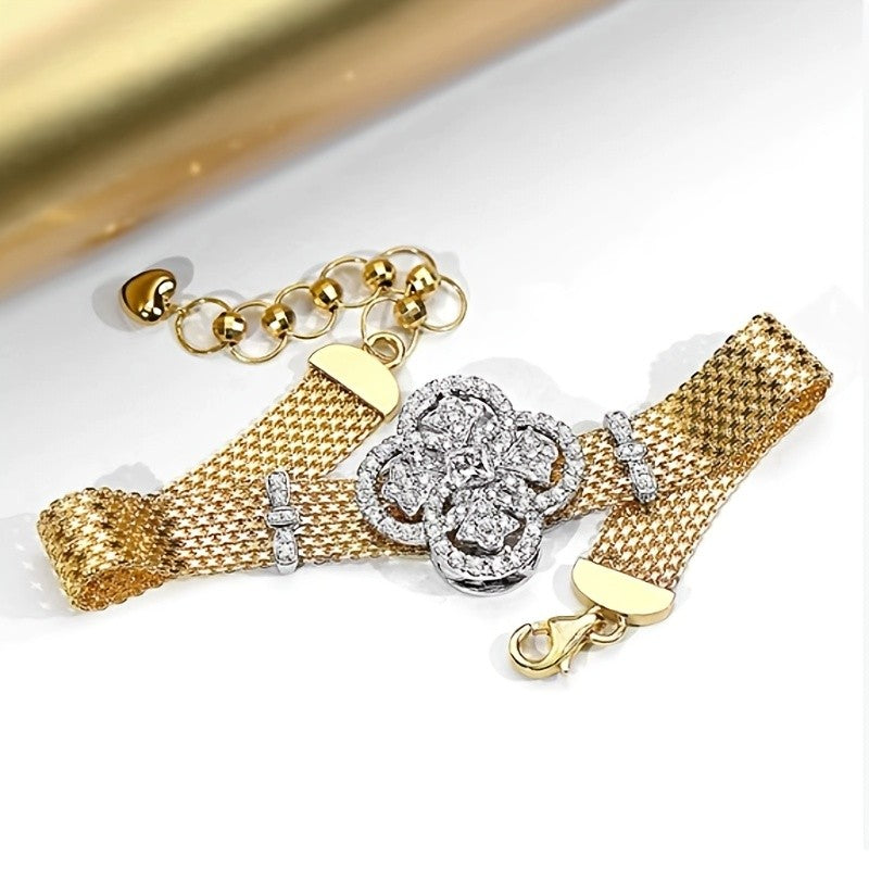 14k Elegant Floral Mesh Bracelet