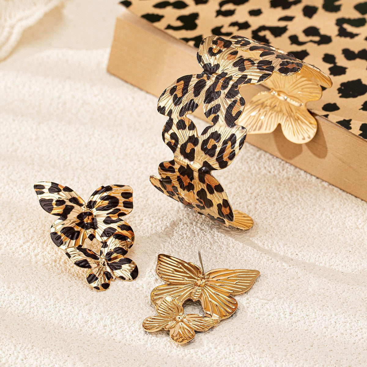 Classy Leopard Print Butterfly Cuff & Earring Set