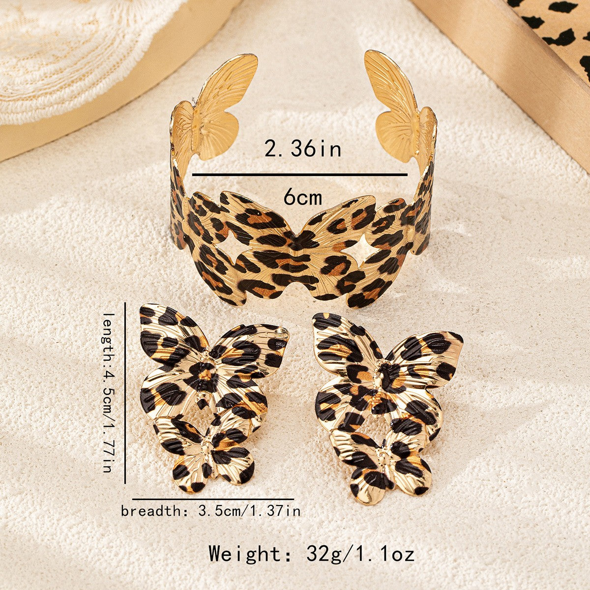 Classy Leopard Print Butterfly Cuff & Earring Set