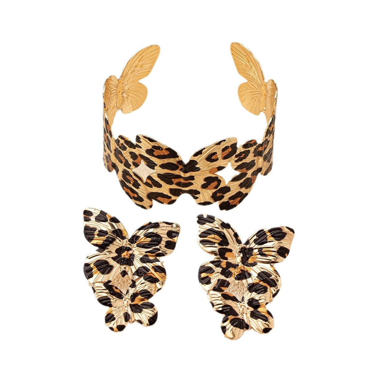 Classy Leopard Print Butterfly Cuff & Earring Set