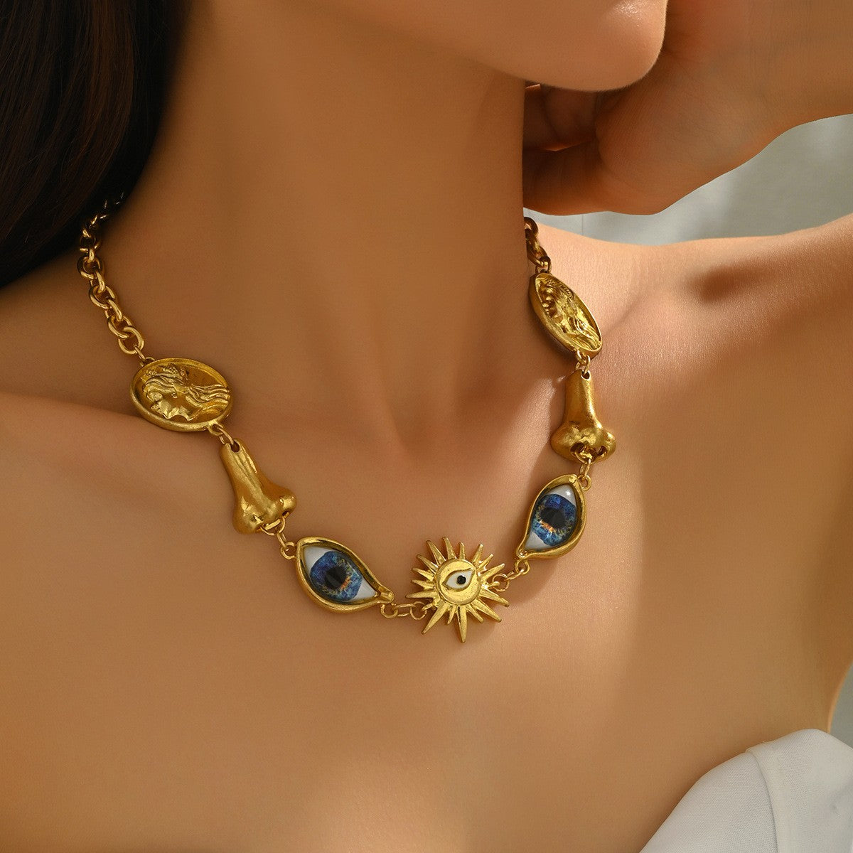 Boho Evil Eye Sun Charm Necklace
