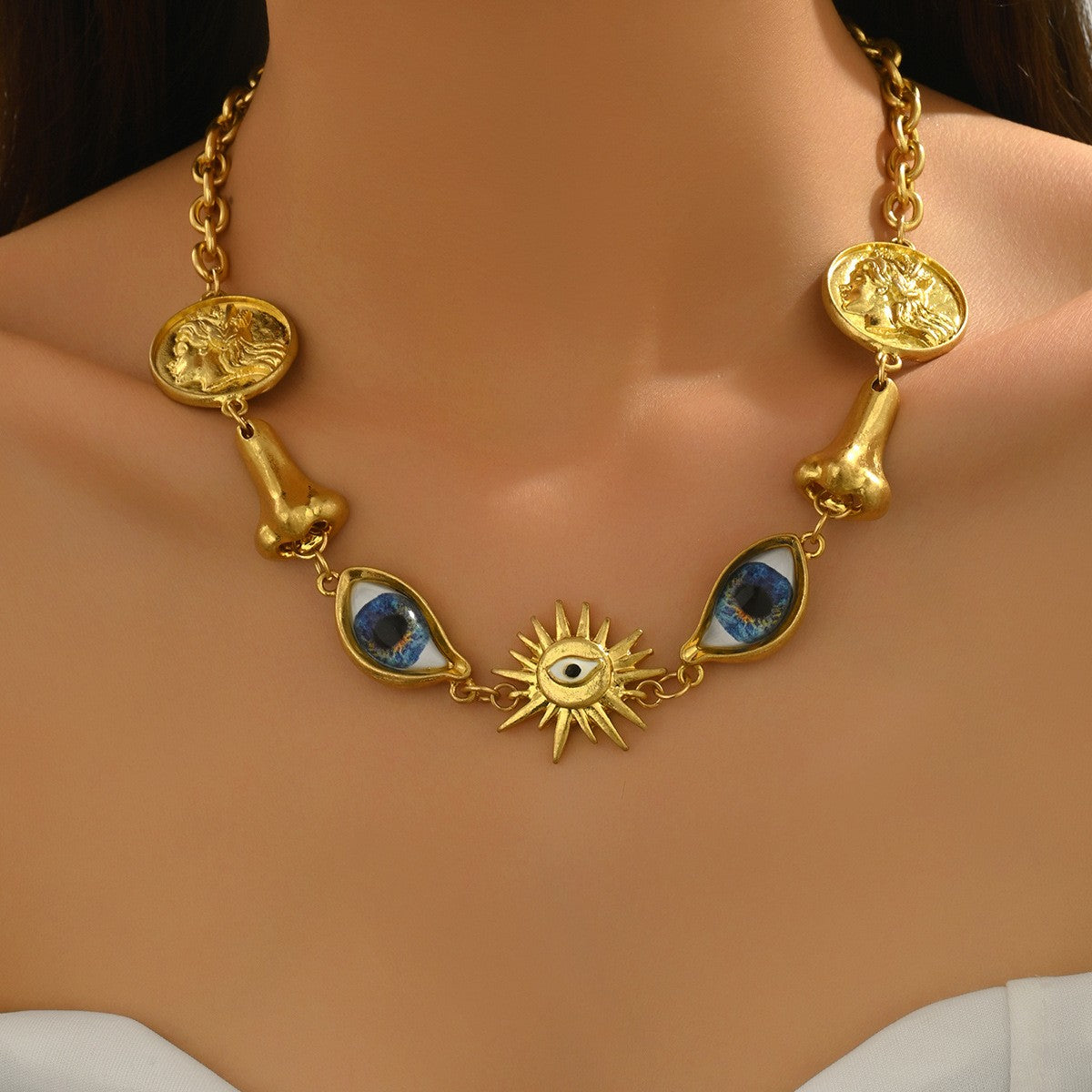 Boho Evil Eye Sun Charm Necklace