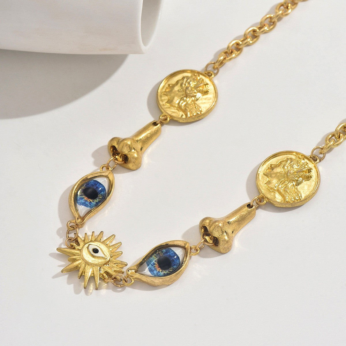 Boho Evil Eye Sun Charm Necklace