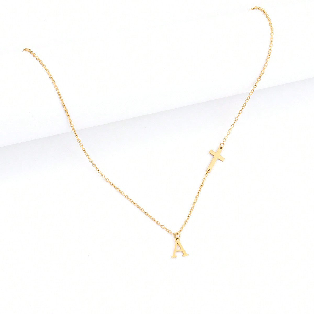 18k Dainty Cross & Initial Letter Necklace