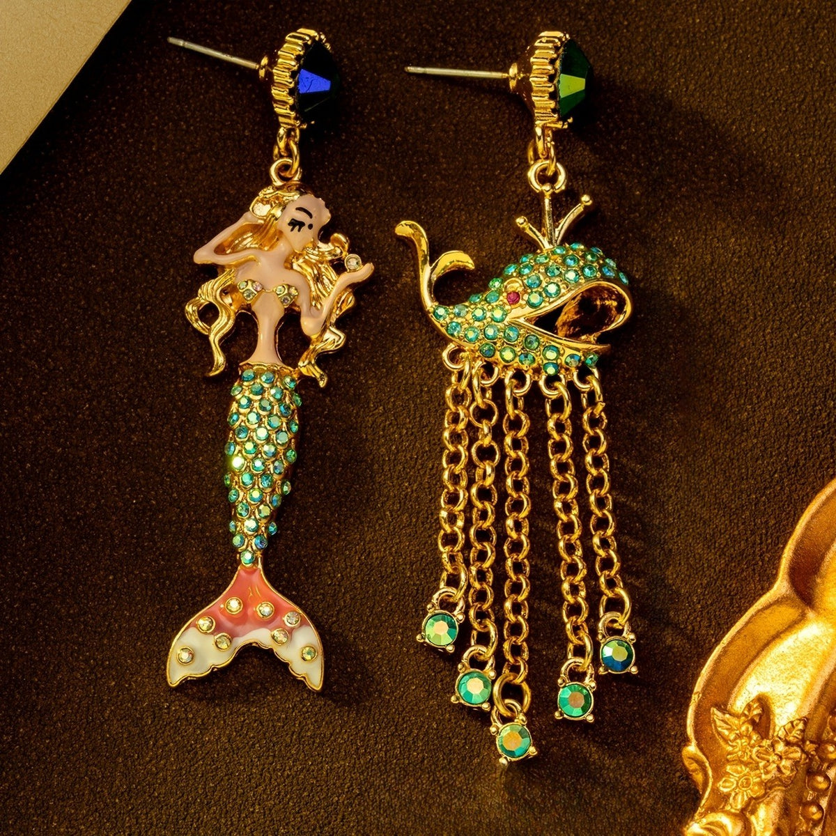 Vintage Mermaid Whale Dangle Earrings