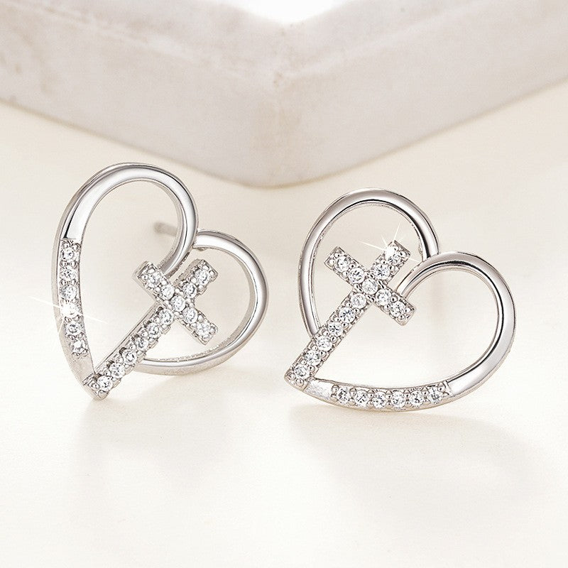 14k Elegant Heart Cross Earrings