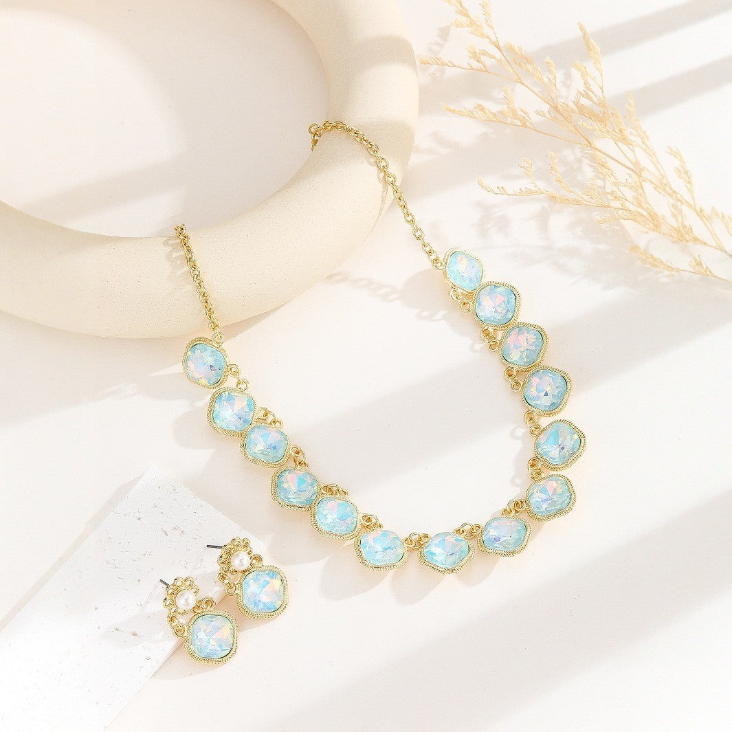 Classy Iridescent Opal Necklace & Earring Set