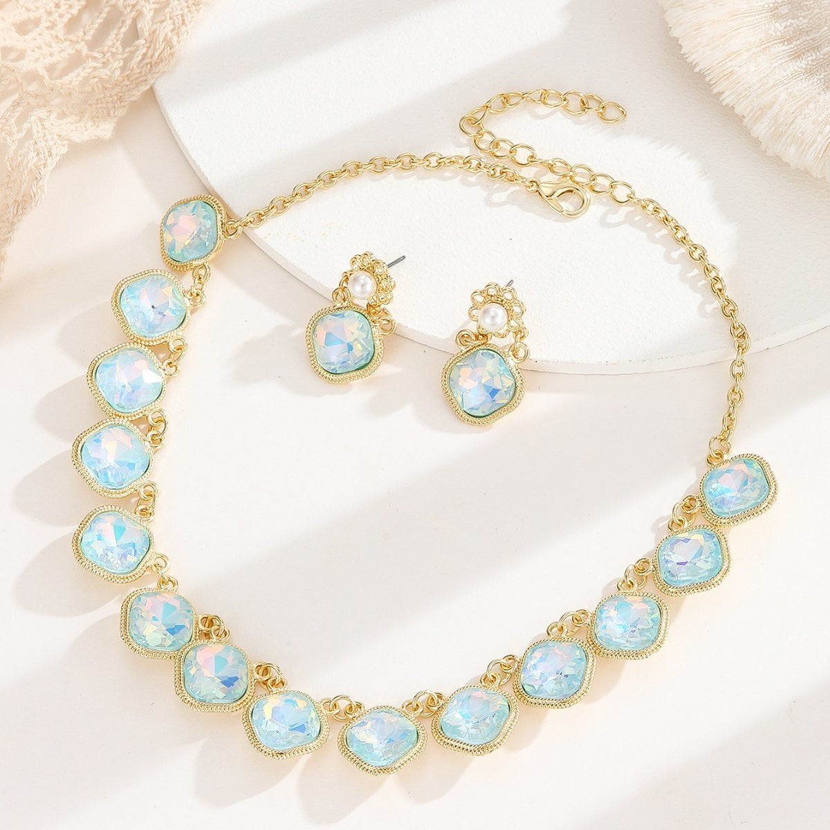 Classy Iridescent Opal Necklace & Earring Set