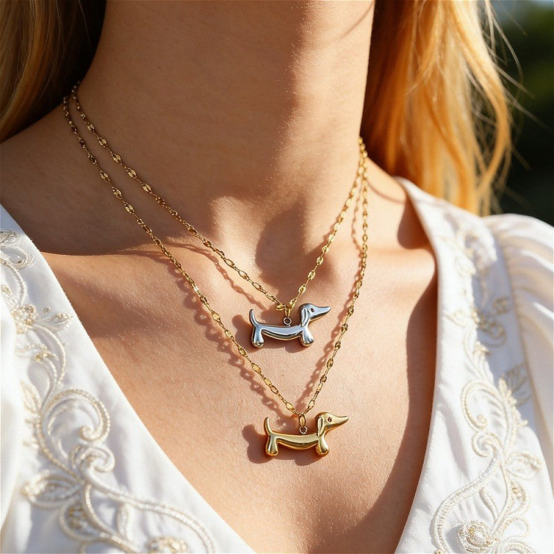 18k Elegant Dachshund Layered Necklace