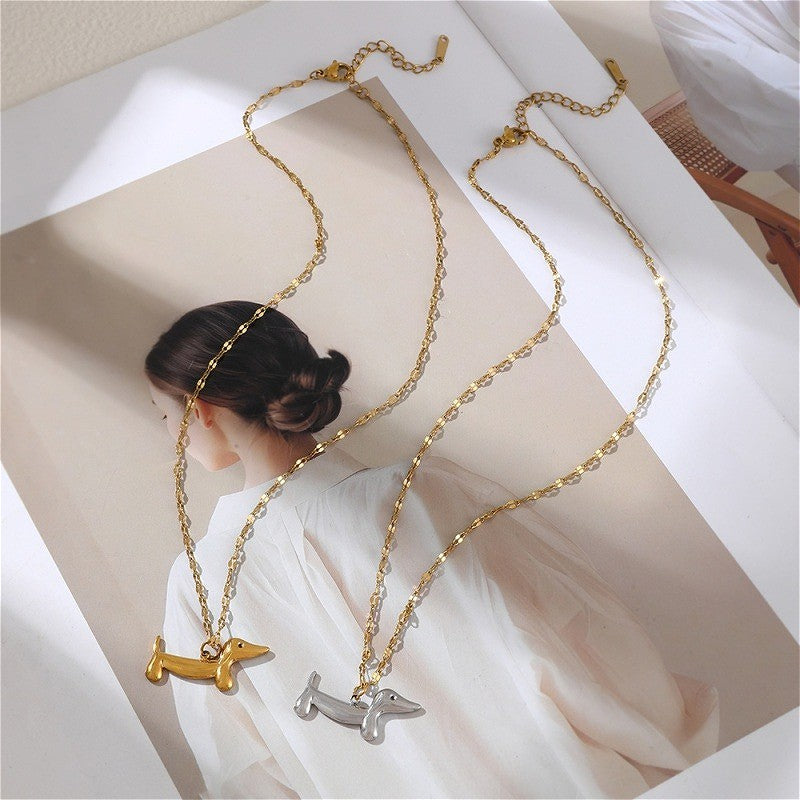 18k Elegant Dachshund Layered Necklace
