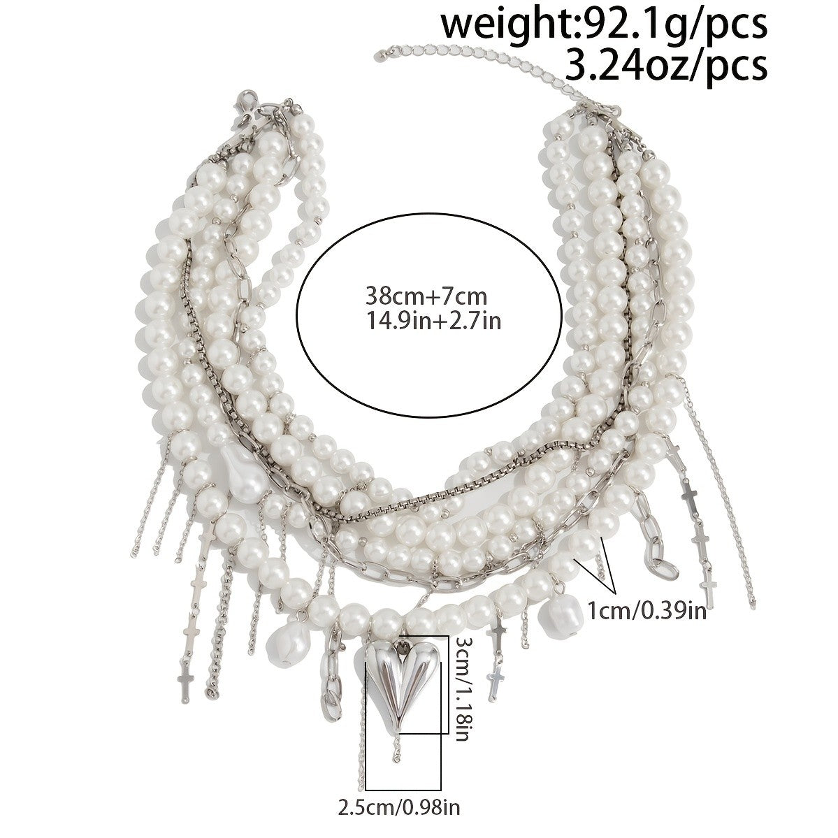Elegant Layered Faux Pearl Heart Cross Necklace