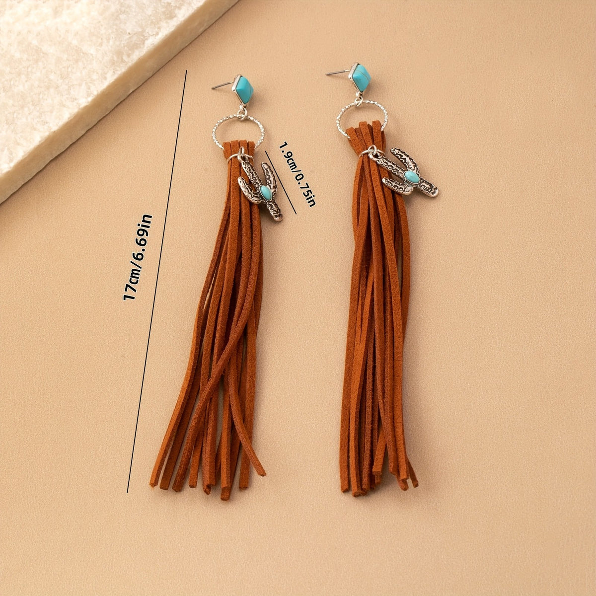 Boho Turquoise Cactus Tassel Earrings
