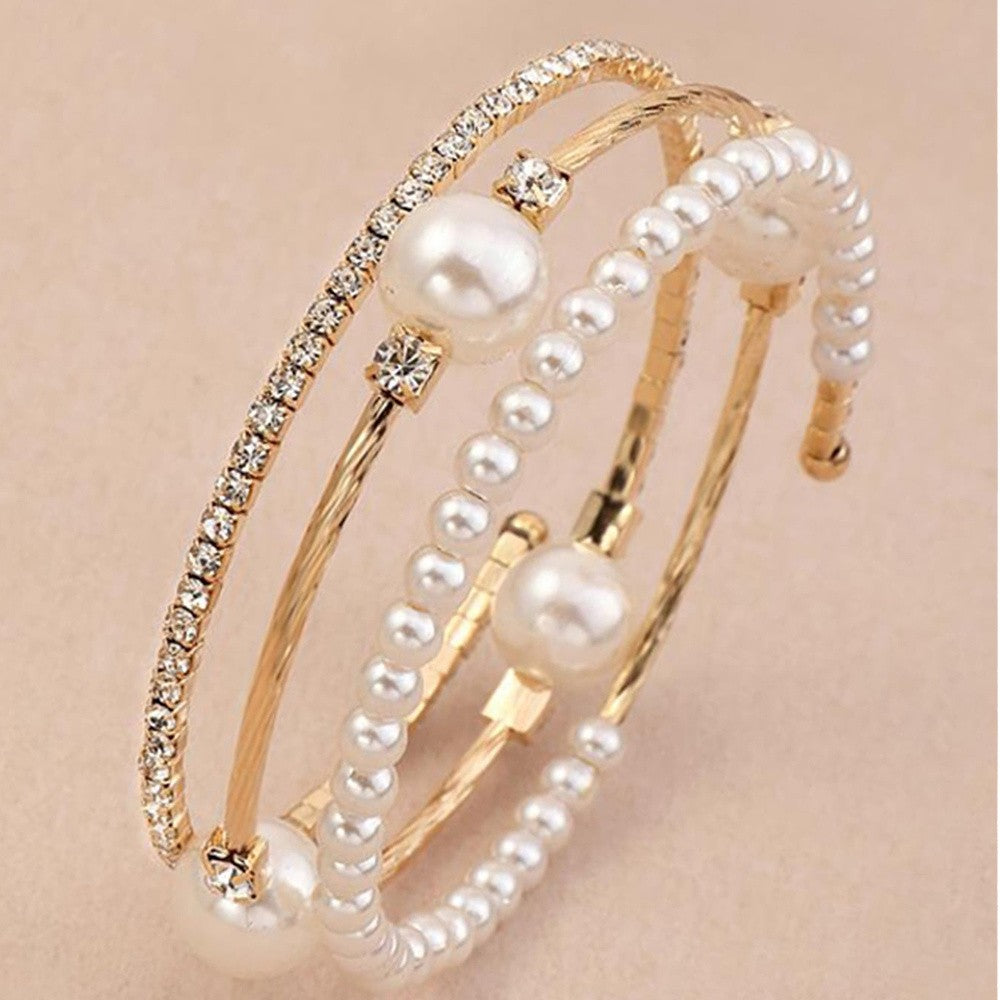 Elegant Pearl and Rhinestone Cuff Bracelet
