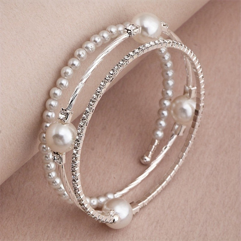 Elegant Pearl and Rhinestone Cuff Bracelet
