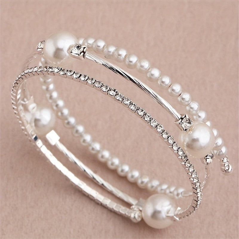 Elegant Pearl and Rhinestone Cuff Bracelet