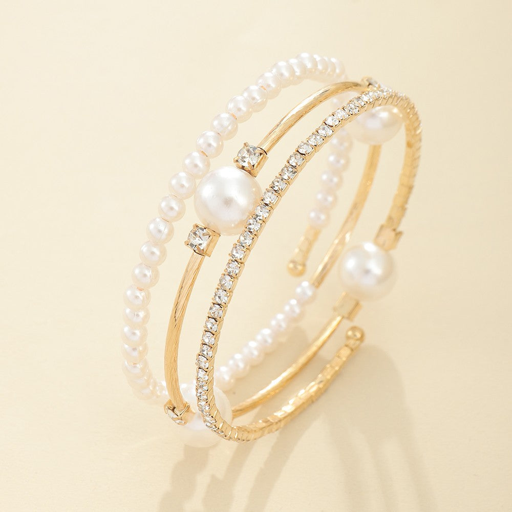 Elegant Pearl and Rhinestone Cuff Bracelet