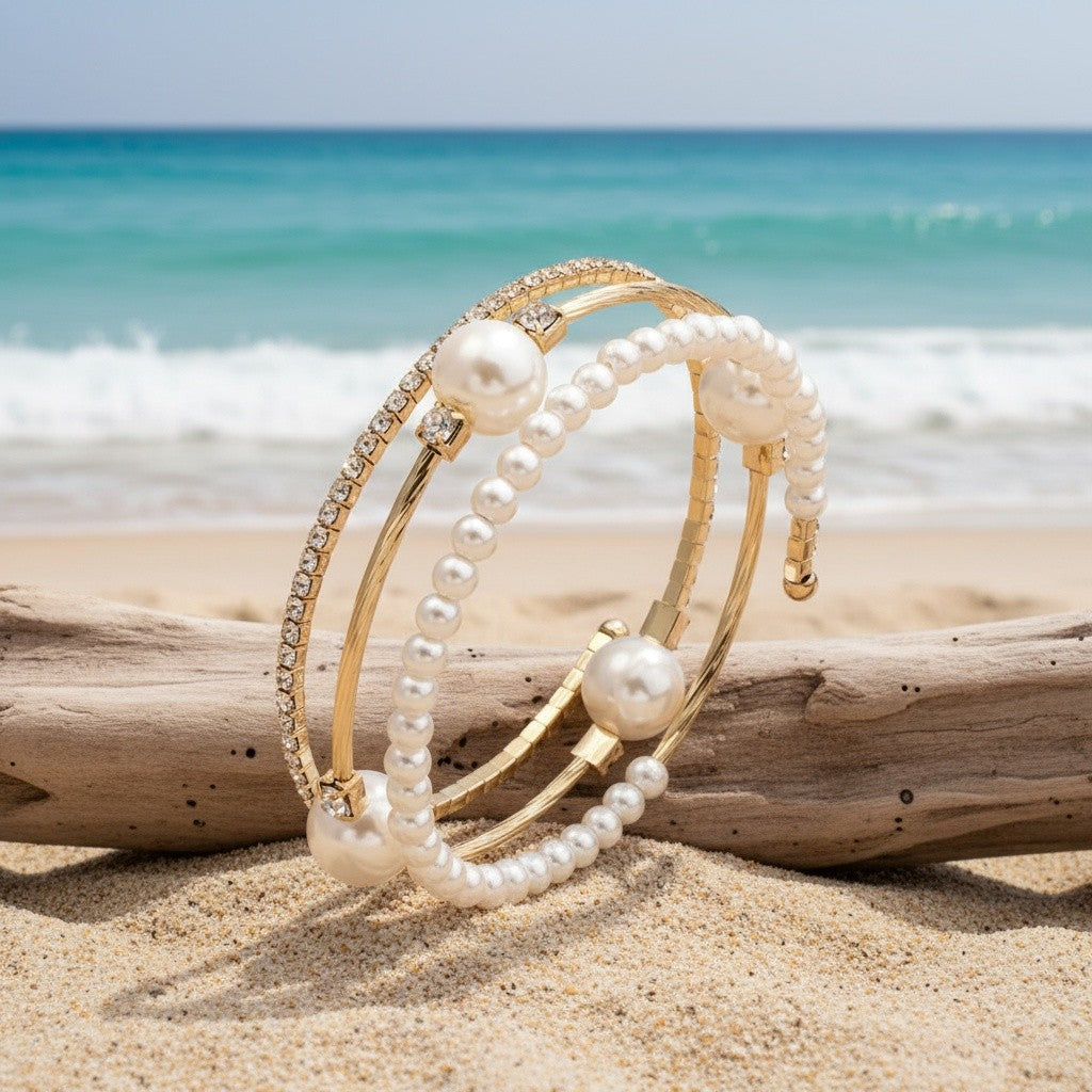 Elegant Pearl and Rhinestone Cuff Bracelet