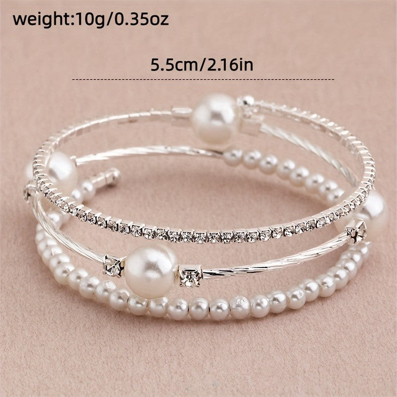Elegant Pearl and Rhinestone Cuff Bracelet