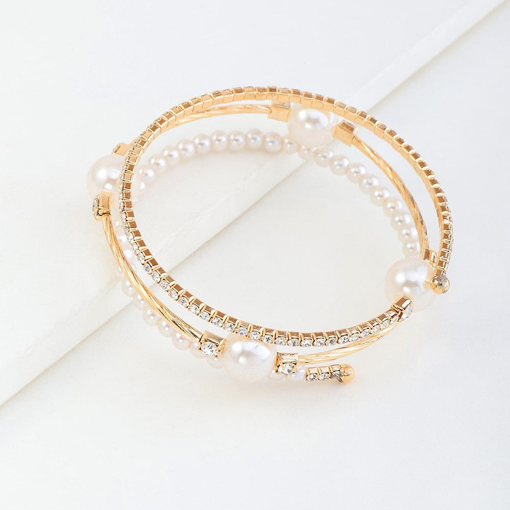 Elegant Pearl and Rhinestone Cuff Bracelet