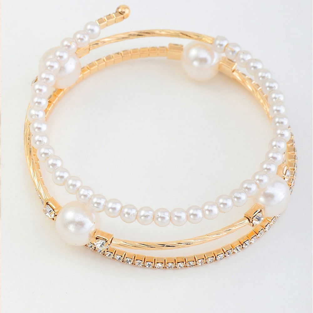Elegant Pearl and Rhinestone Cuff Bracelet