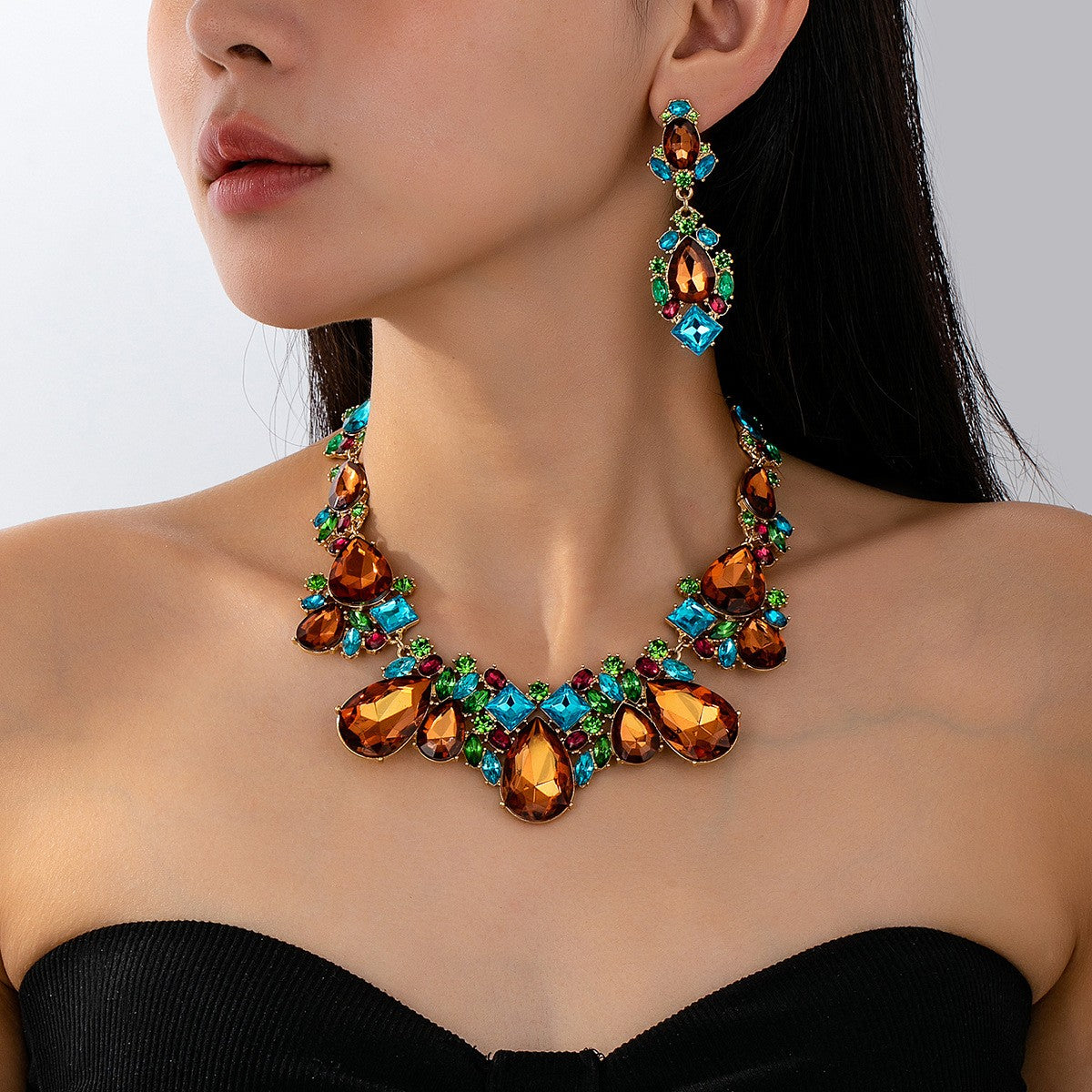 3pc Vintage Teardrop Zircon Necklace & Earring Set