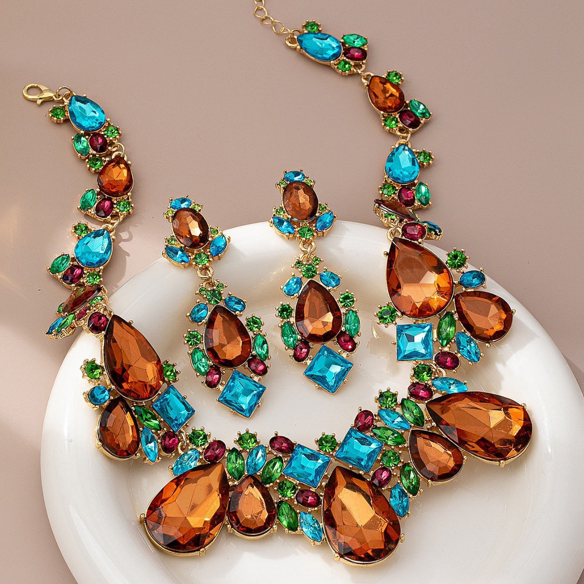 3pc Vintage Teardrop Zircon Necklace & Earring Set