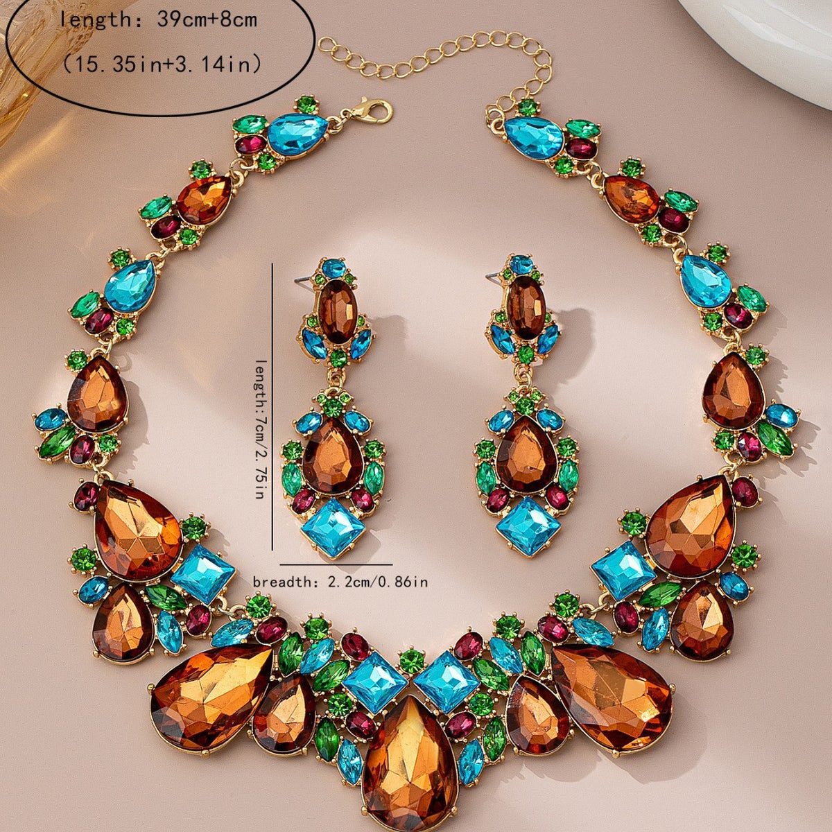 3pc Vintage Teardrop Zircon Necklace & Earring Set