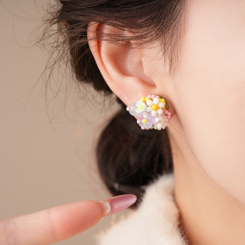 Romantic Multicolor Glass Flower Stud Earrings