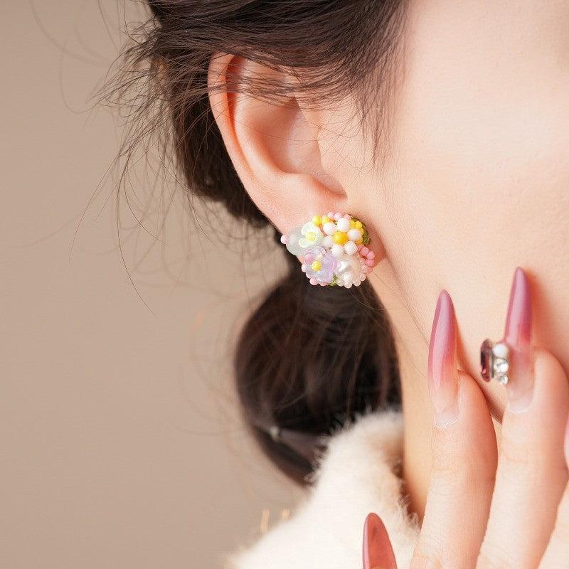 Romantic Multicolor Glass Flower Stud Earrings