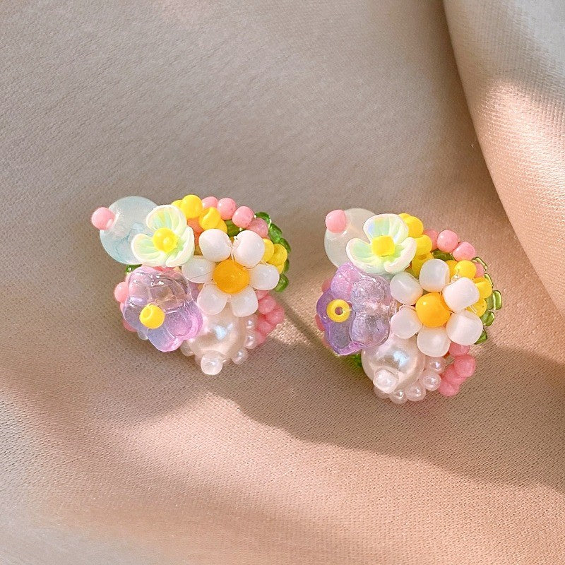 Romantic Multicolor Glass Flower Stud Earrings