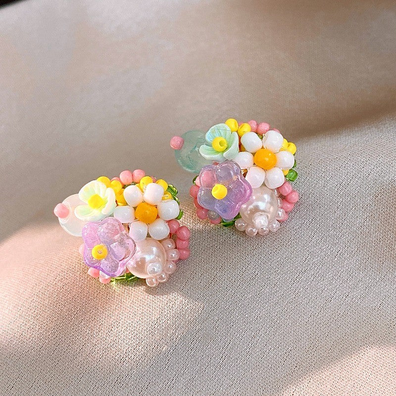 Romantic Multicolor Glass Flower Stud Earrings