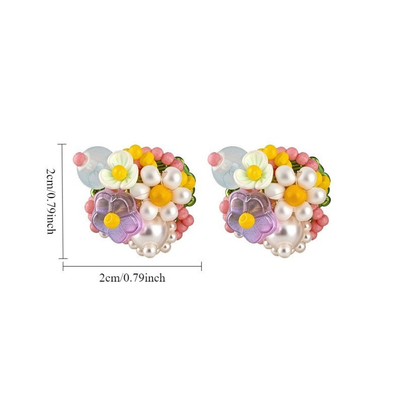 Romantic Multicolor Glass Flower Stud Earrings
