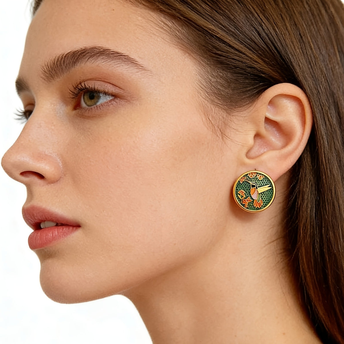 14k Vintage Enamel Hummingbird Earrings