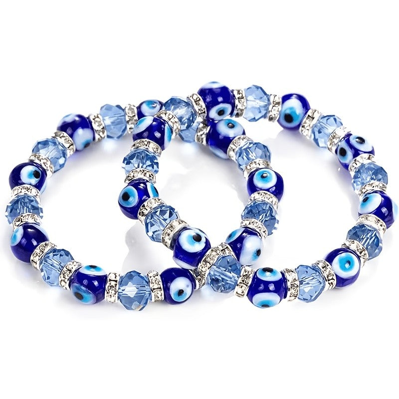Boho Blue Evil Eye Glass Bead Bracelet