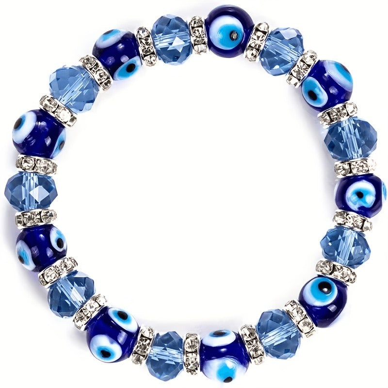 Boho Blue Evil Eye Glass Bead Bracelet