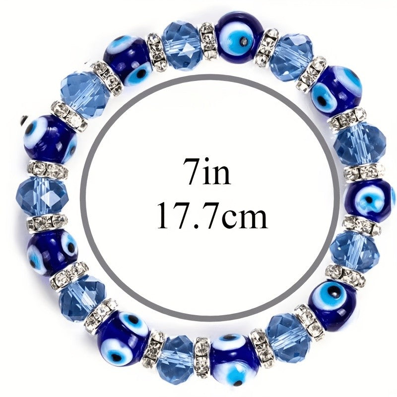 Boho Blue Evil Eye Glass Bead Bracelet