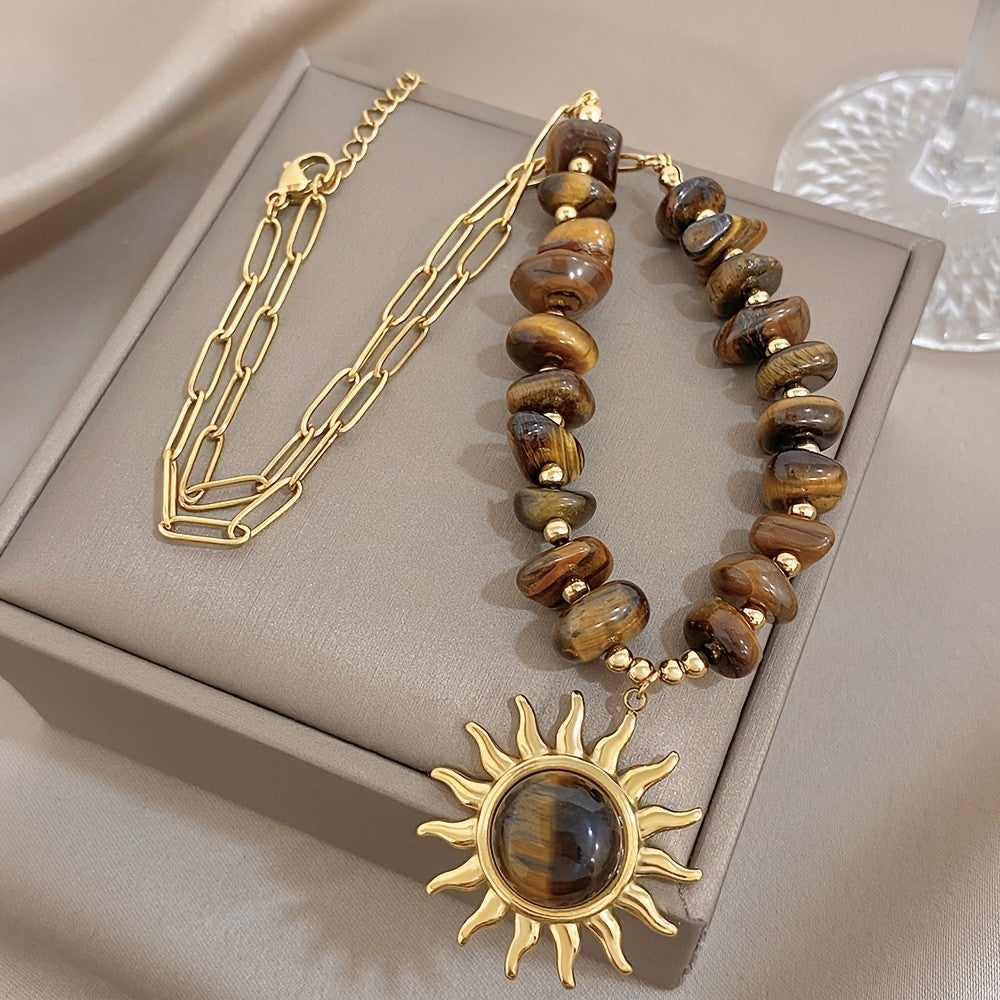 Boho Tiger Eye Sunburst Necklace