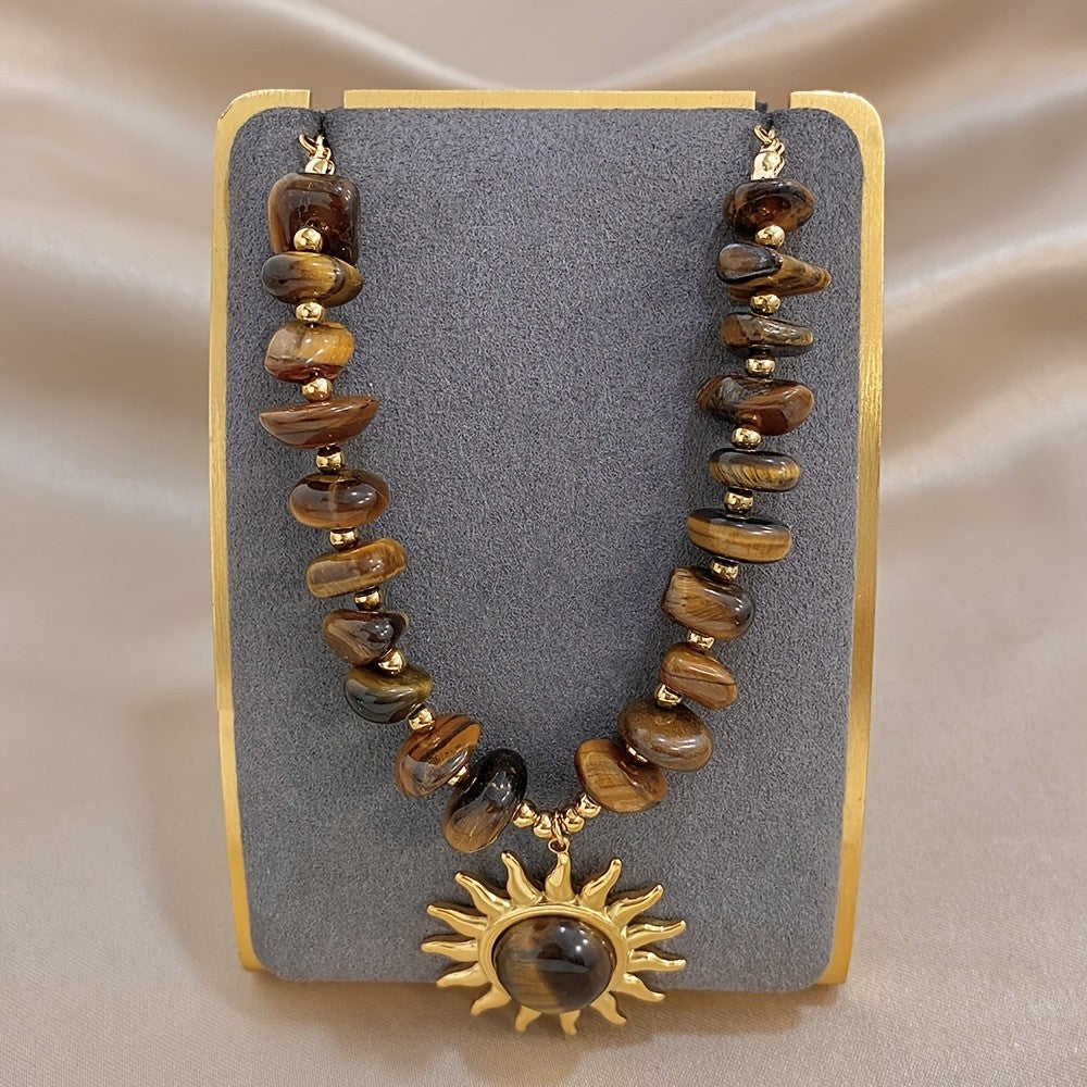 Boho Tiger Eye Sunburst Necklace