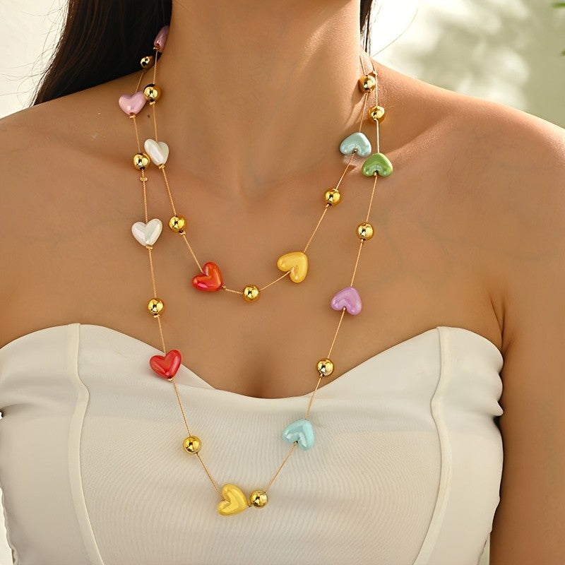 Playful Multicolor Heart Satellite Necklace