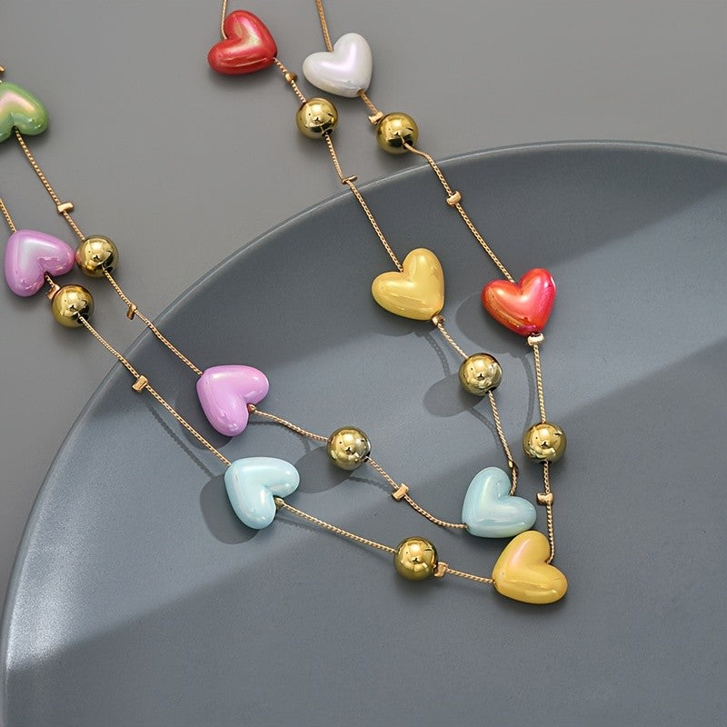 Playful Multicolor Heart Satellite Necklace