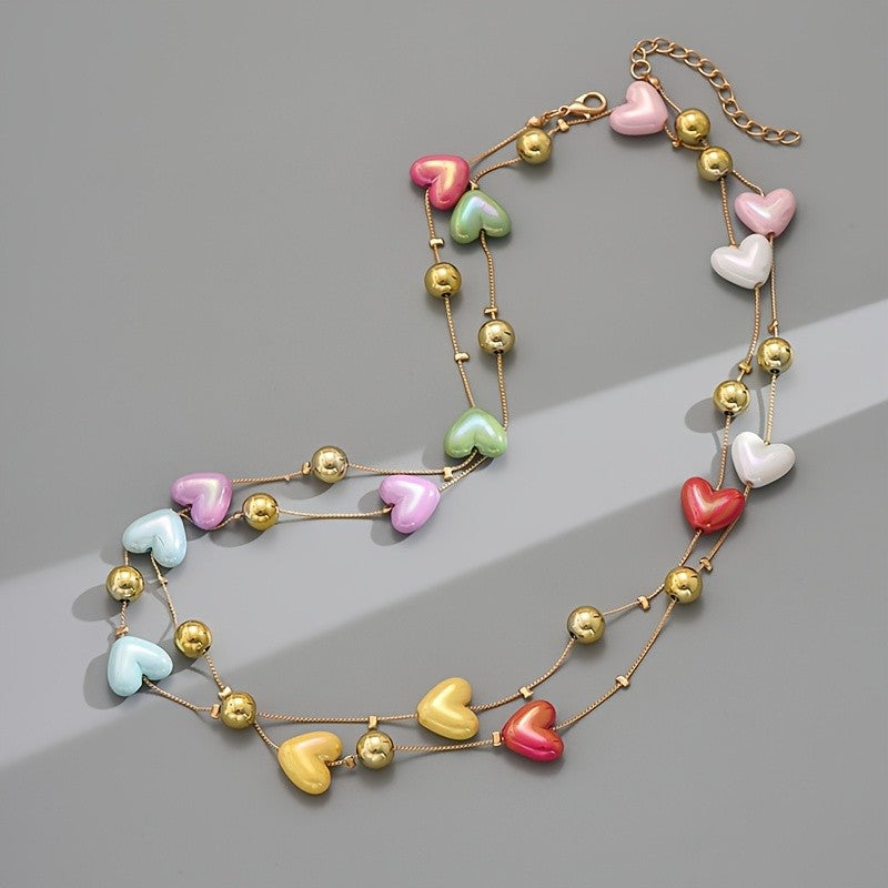 Playful Multicolor Heart Satellite Necklace