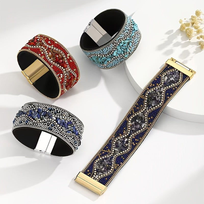 Boho Vintage Encrusted Wide Bracelet