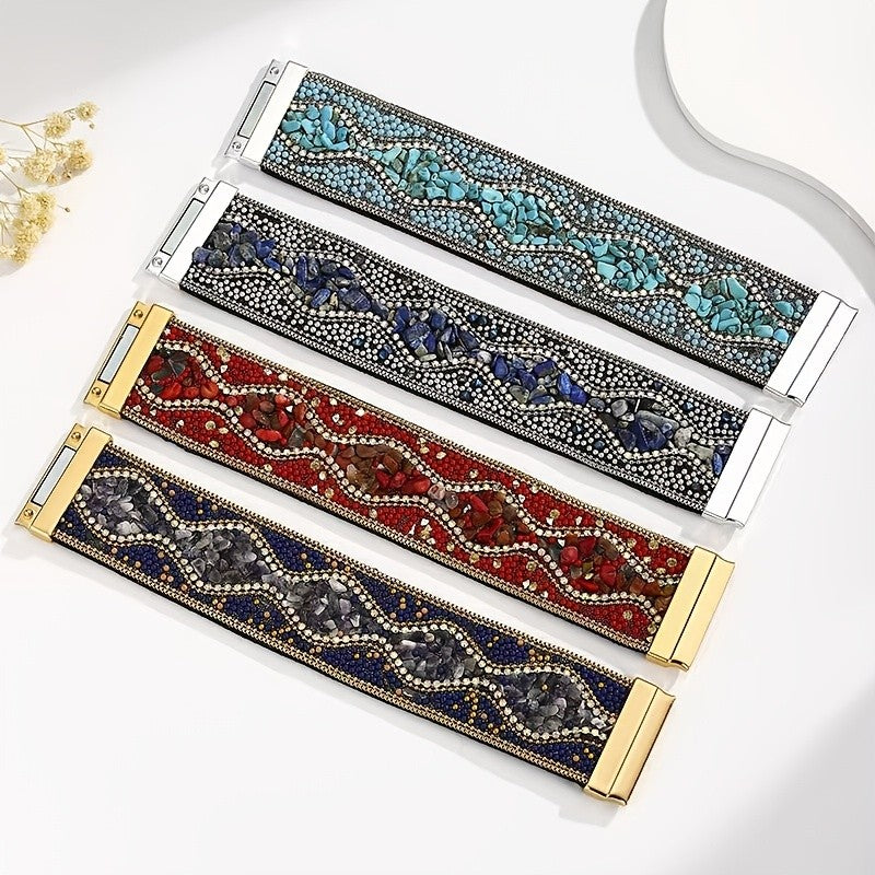 Boho Vintage Encrusted Wide Bracelet