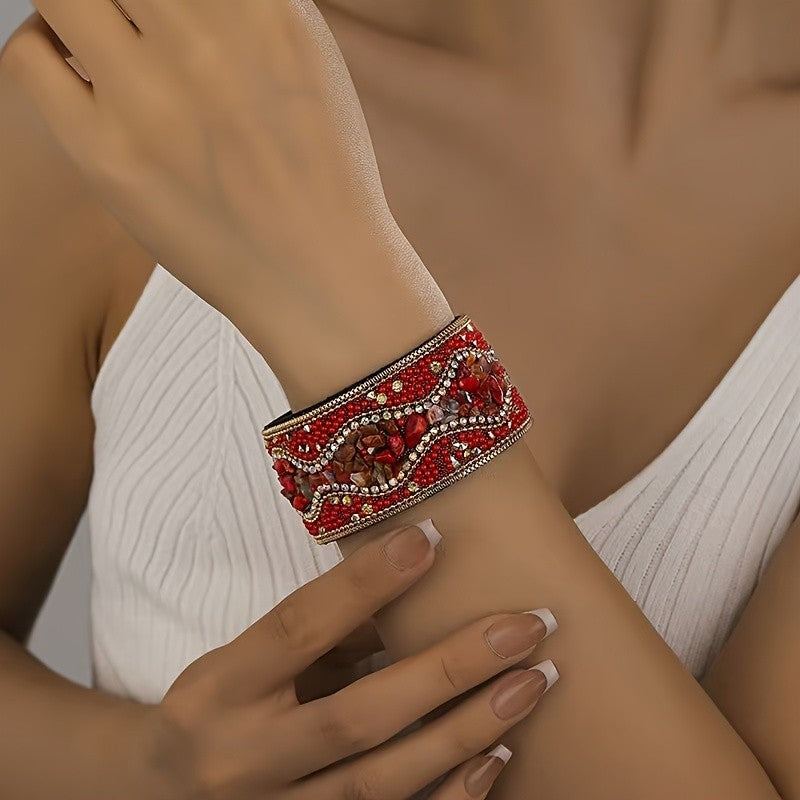 Boho Vintage Encrusted Wide Bracelet