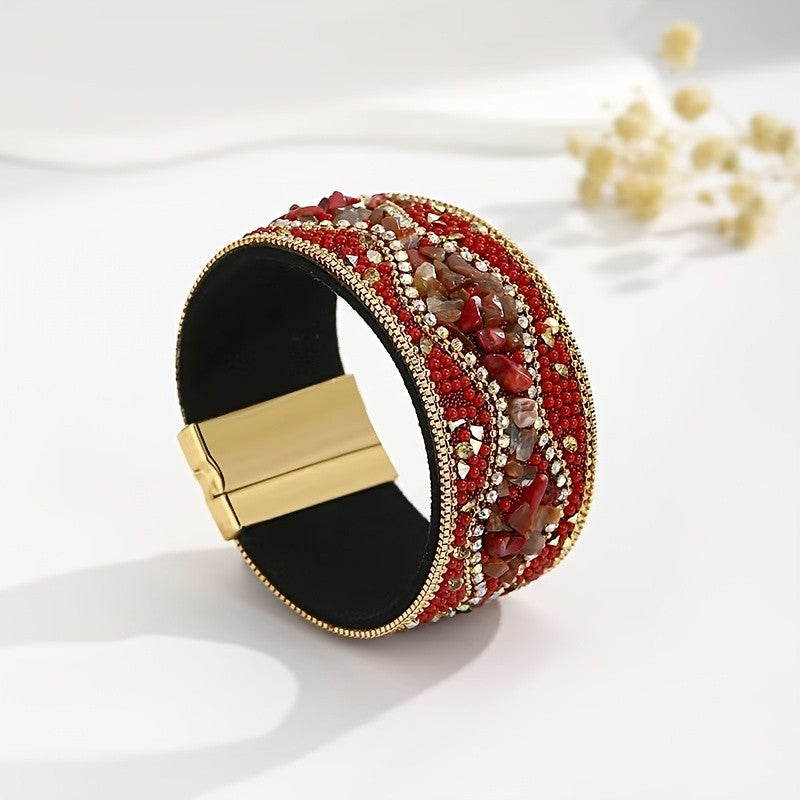 Boho Vintage Encrusted Wide Bracelet